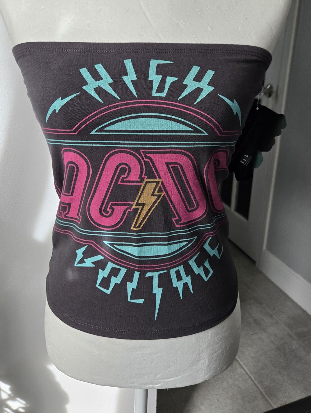 NWT AC/DC High Voltage Neon Graphic Tube Top Bandeau Size S